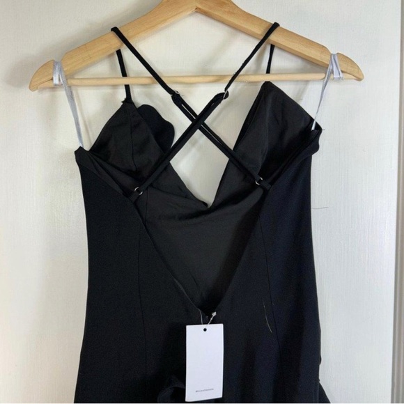 NWT Lovers and Friends Black Ruffle Asymmetrical Riya Gown - Picture 7 of 11